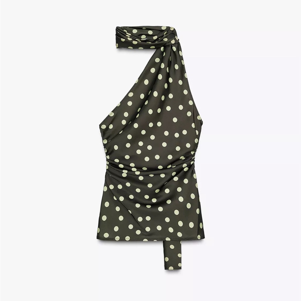 Zara satin effect halter scarf top in green small